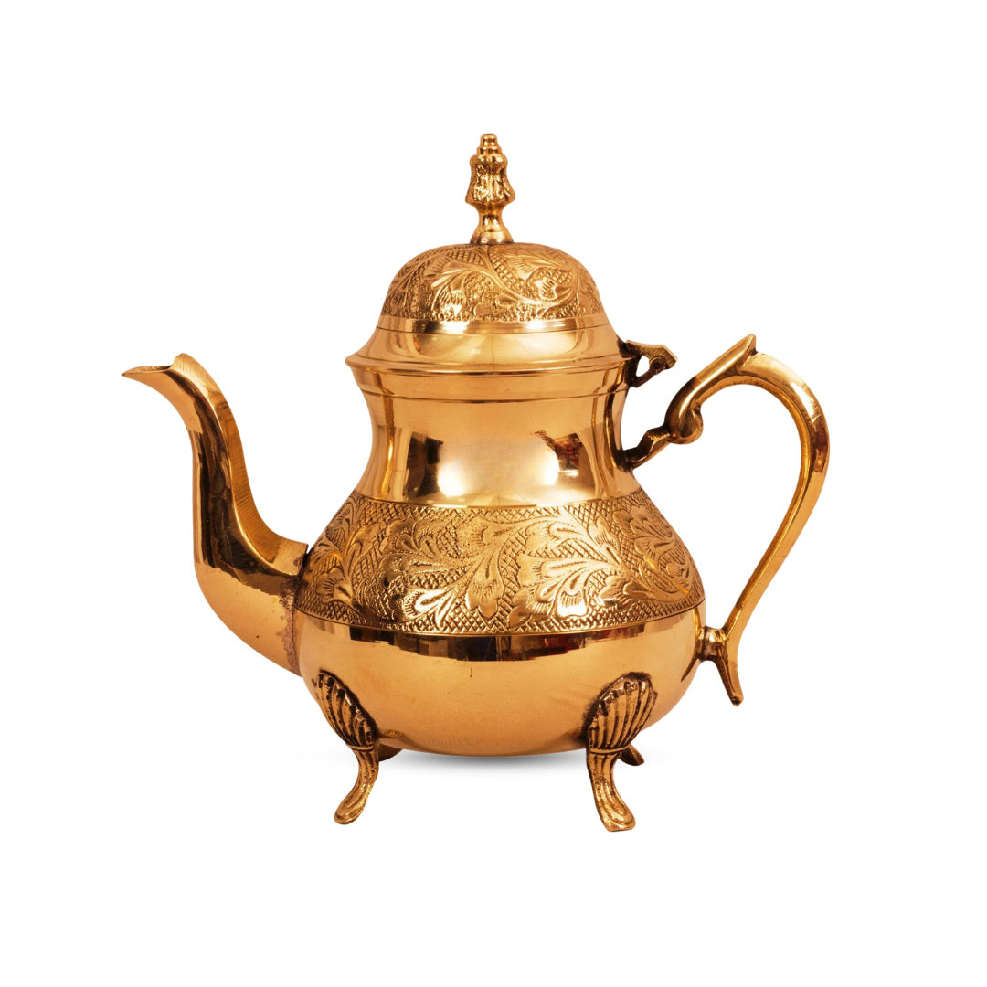 Pure Brass Leaf Design Mughlai Tea Pot with Lid -750 ML